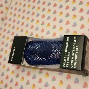 BNIB Starbucks Holiday 2022 Blue Cold cup Jeweled Ornament Key Chain Keychain